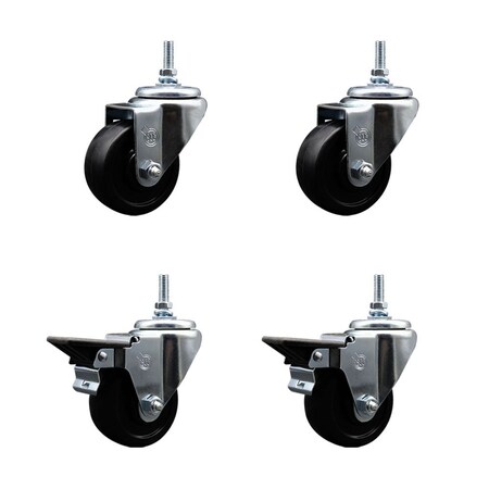 Service Caster 3 Inch Soft Rubber 12 MM Threaded Stem Caster Set 2 Brakes SCC SCC-TS20S314-SRS-M1215-2-PLB-2